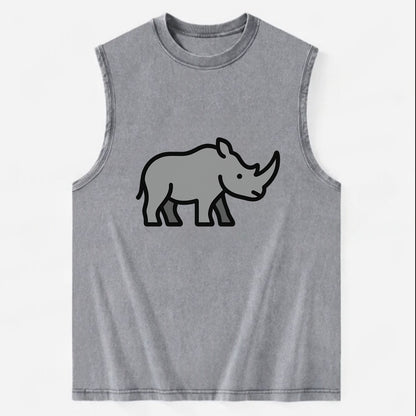 Rhinoceros - Gray with horn flat side profile - Vintage Washed Tank - Grey