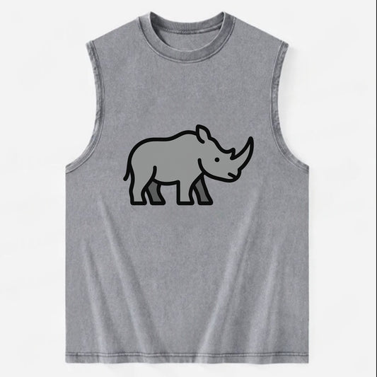 Rhinoceros - Gray with horn flat side profile - Vintage Washed Tank - Grey