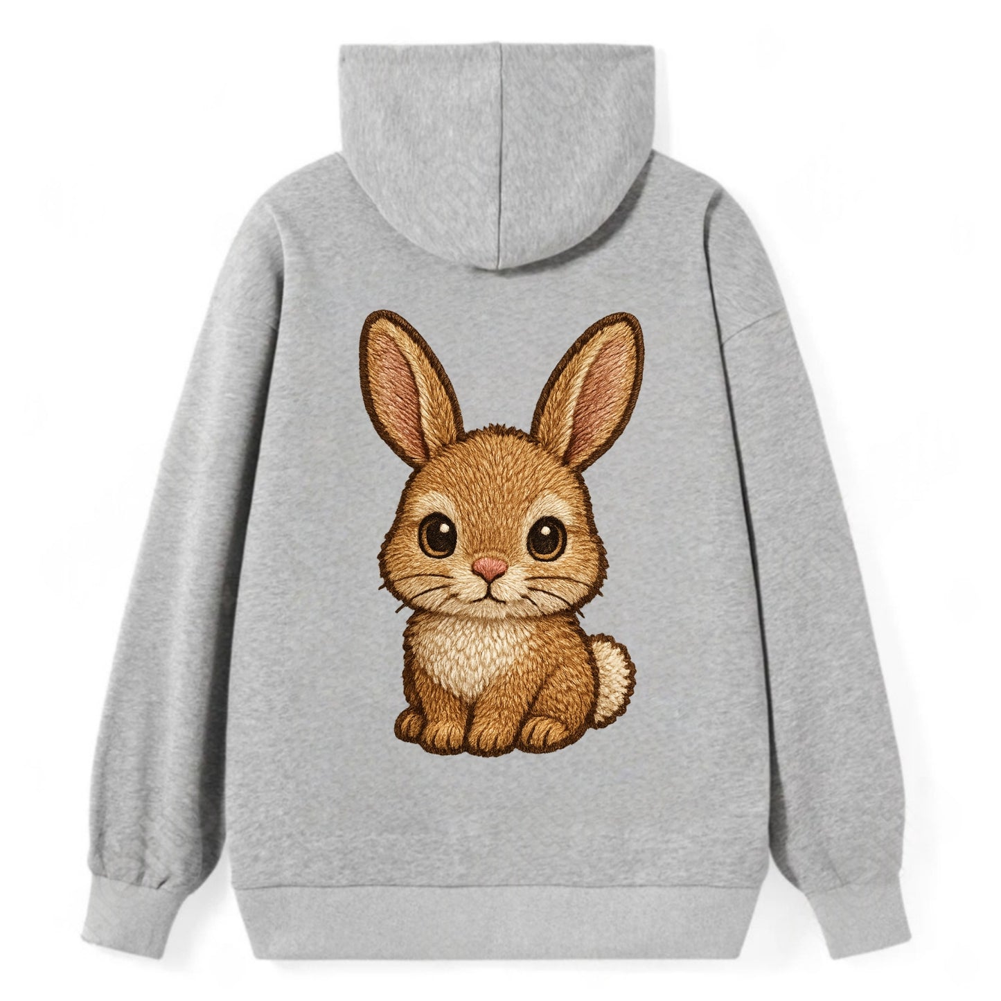 Baby Rabbit - long ears, fluffy white tail, pink nose, large brown eyes, - Classic Pullover Hoodie - Grey