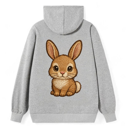 Baby Rabbit - long ears, fluffy white tail, pink nose, large brown eyes, - Classic Pullover Hoodie - Grey