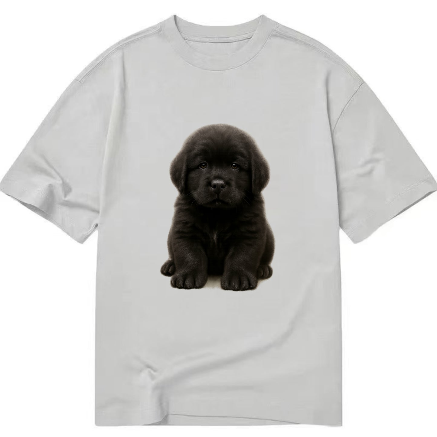 Baby Newfoundland Puppy - giant fluffy black, gentle eyes, webbed paws, - Classic T-shirt - Grey