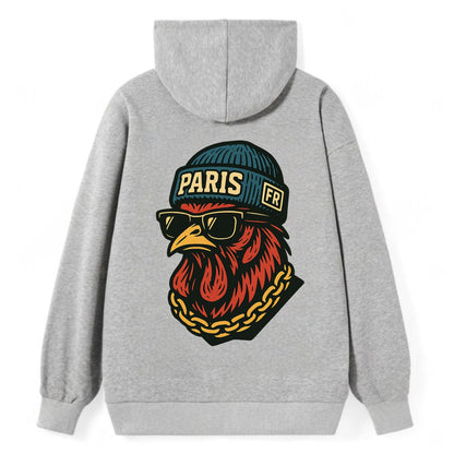 Paris Rooster - Classic Pullover Hoodie - Grey