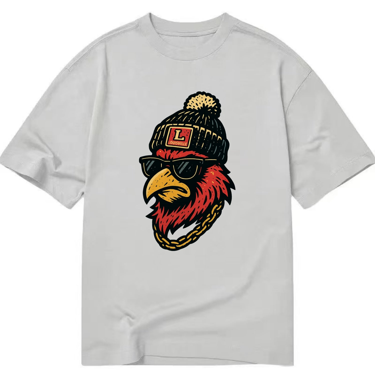 Louisville Cardinal wearing Louisville beanie with L patch - Classic T-shirt - Grey
