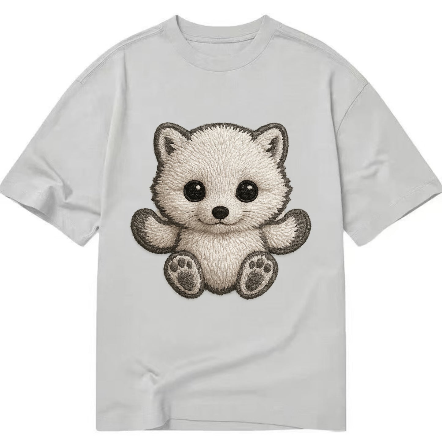 Baby Arctic Fox - white fluffy, tiny black nose, bright curious eyes, - Classic T-shirt - Grey