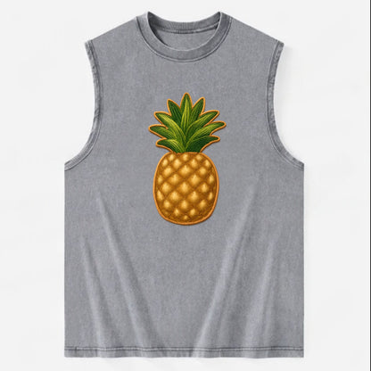 PINEAPPLE CROWN - tropical fruit in yellow and green , hospitality - Vintage Washed Tank - Grey