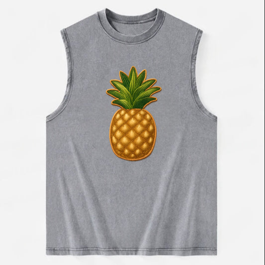 PINEAPPLE CROWN - tropical fruit in yellow and green , hospitality - Vintage Washed Tank - Grey