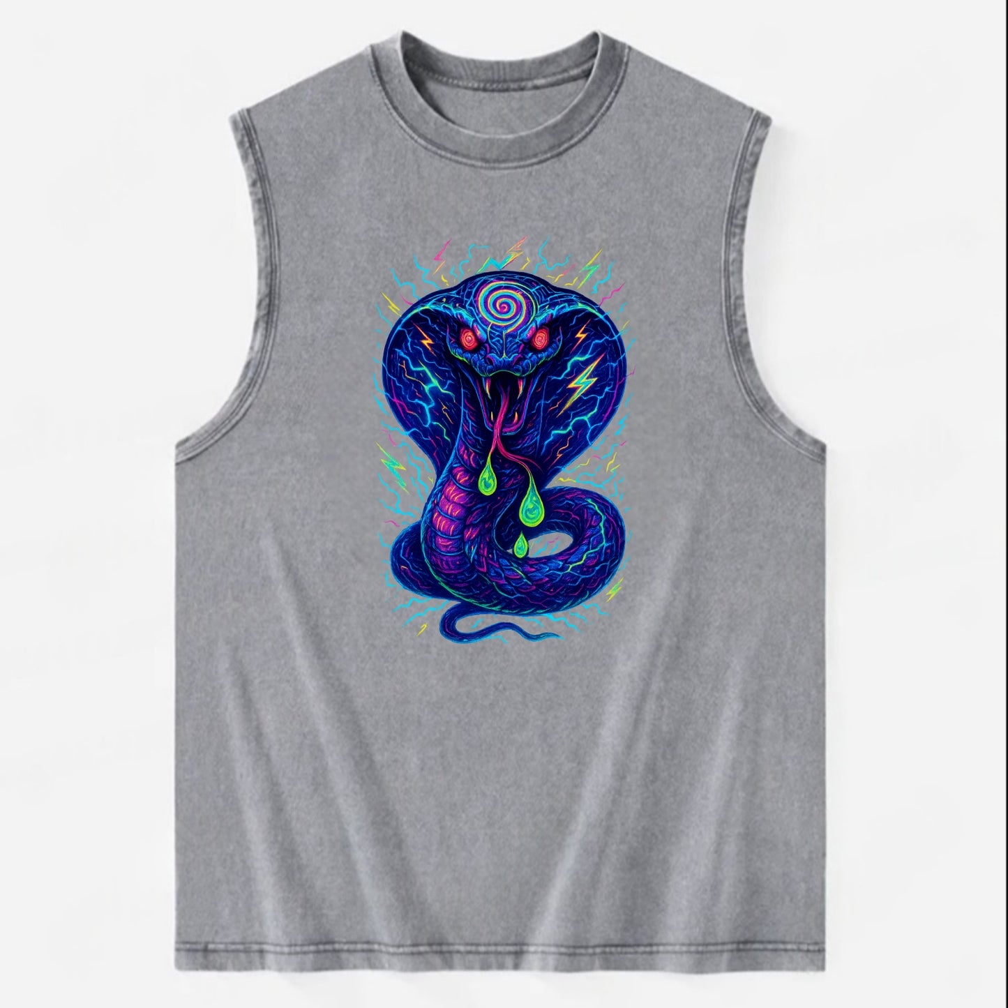 Mesmerizing cobra with hypnotic spiral patterns in the hood, scales that - Vintage Washed Tank - Grey