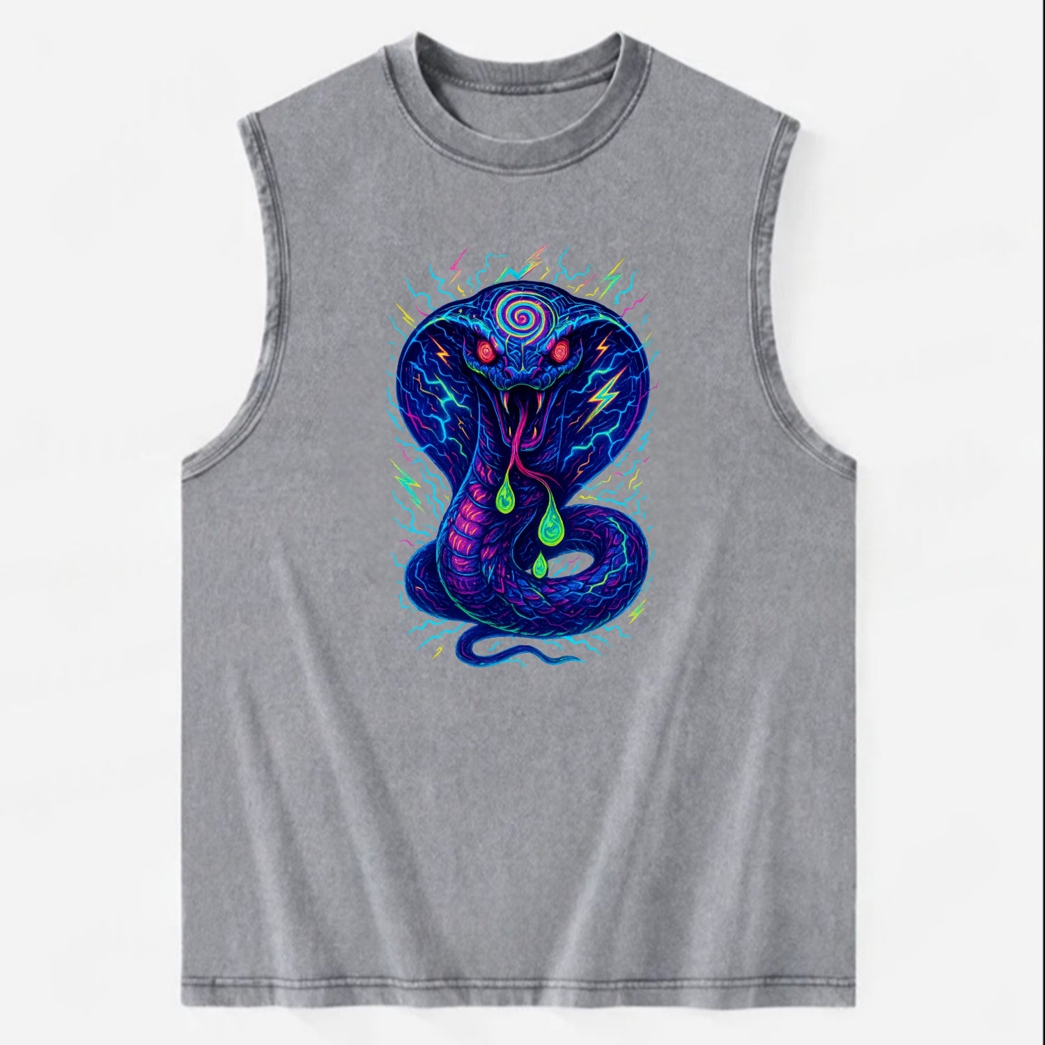 Mesmerizing cobra with hypnotic spiral patterns in the hood, scales that - Vintage Washed Tank - Grey