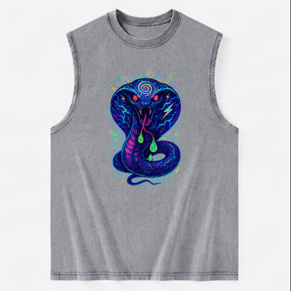 Mesmerizing cobra with hypnotic spiral patterns in the hood, scales that - Vintage Washed Tank - Grey