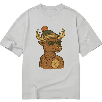 Edmonton Elk wearing Edmonton beanie with pom pom and wayfarer sunglasses - Classic T-shirt - Grey