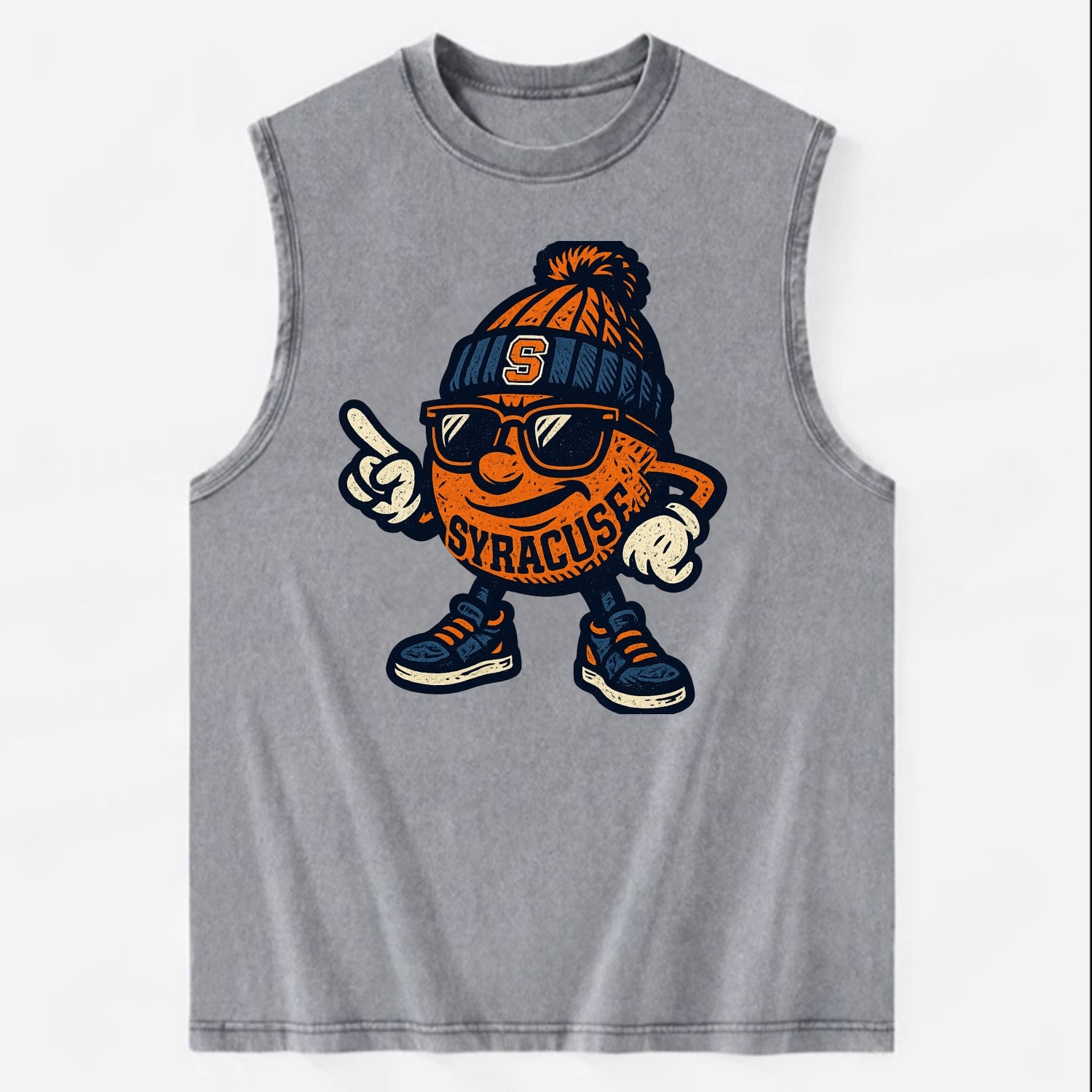 Syracuse Orange wearing Syracuse beanie with S patch - Vintage Washed Tank - Grey