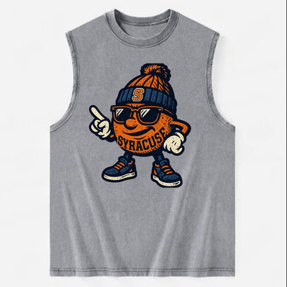 Syracuse Orange wearing Syracuse beanie with S patch - Vintage Washed Tank - Grey