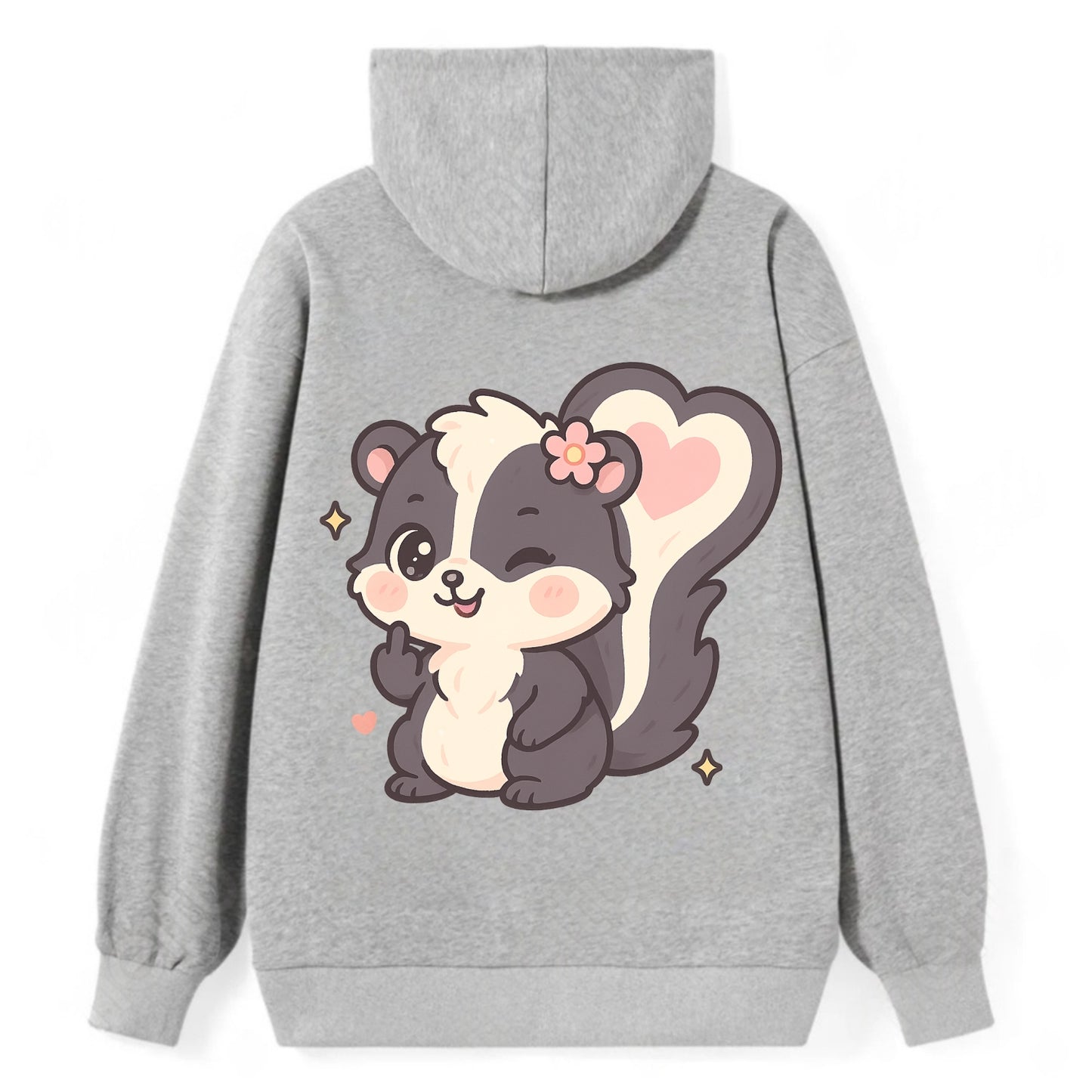 fluffy skunk with heart-shaped tail pattern, one paw up showing sass - Classic Pullover Hoodie - Grey