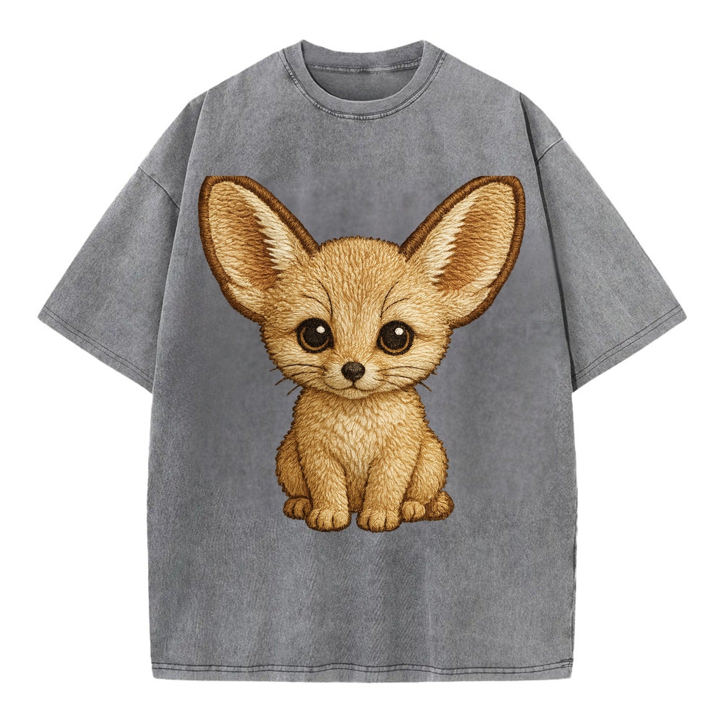 Baby Fennec Fox - huge ears, cream fur, large dark eyes, front-facing, desert baby - Vintage T-shirt - Grey