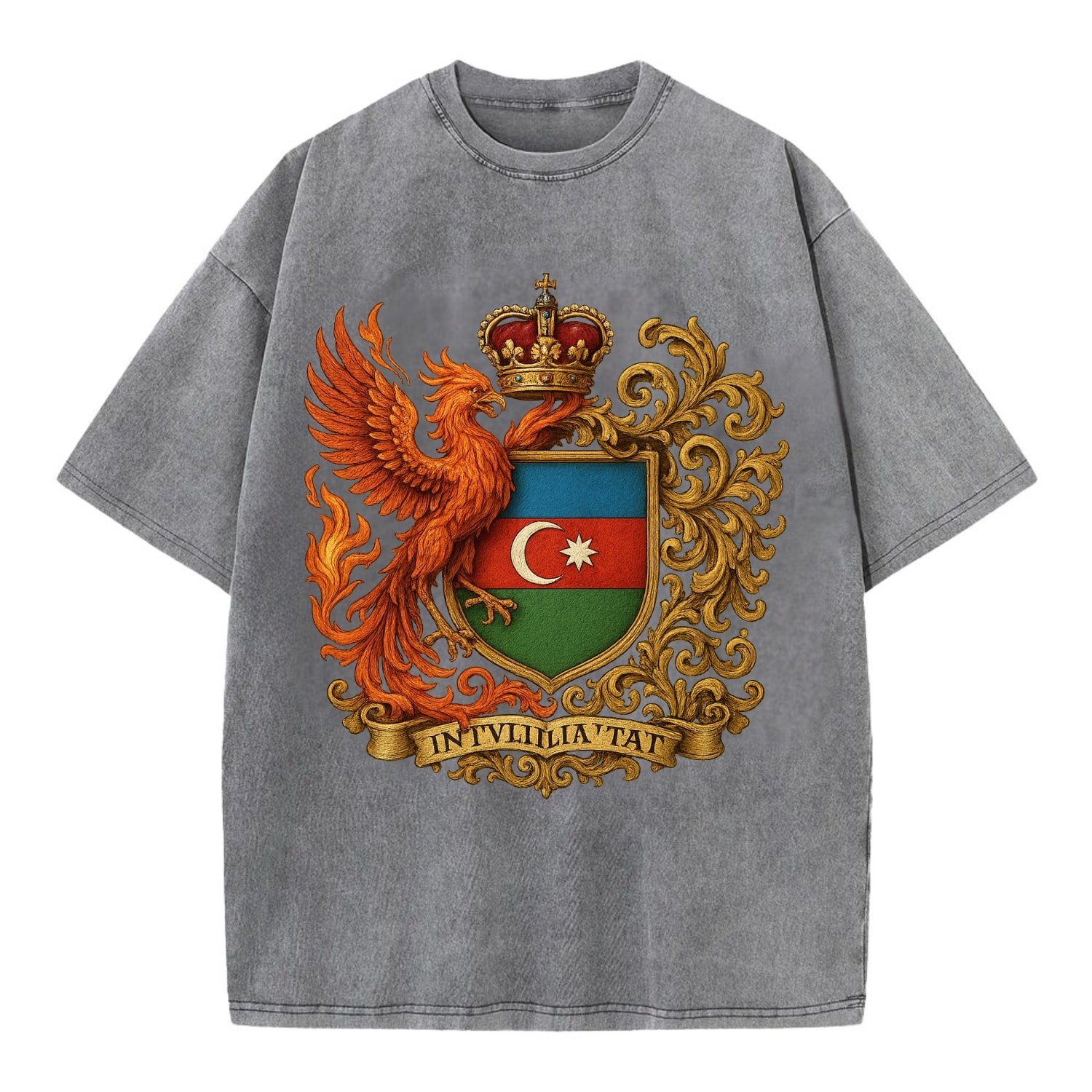 Azerbaijan Fire Phoenix Emblem  - Vintage T-shirt - Grey