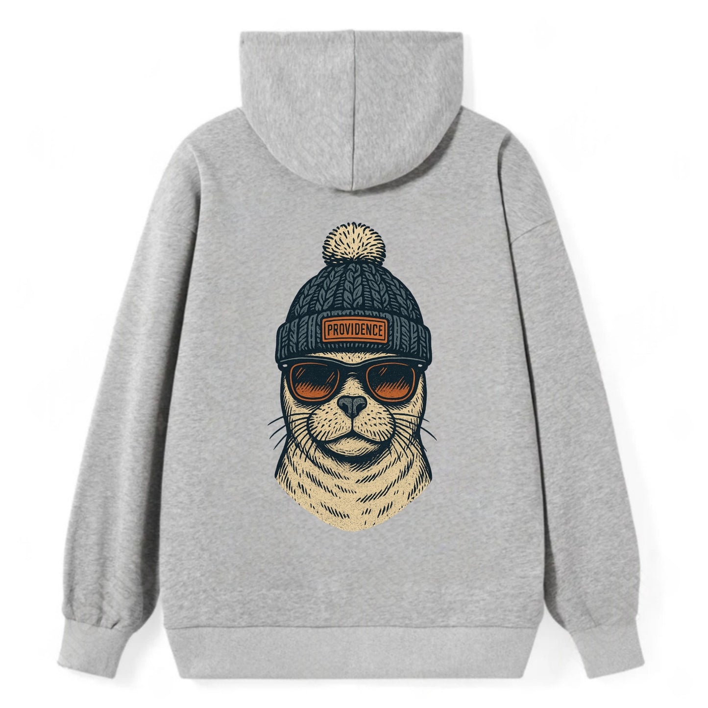 Rhode Island Harbor Seal wearing Providence beanie with pom pom and - Classic Pullover Hoodie - Grey