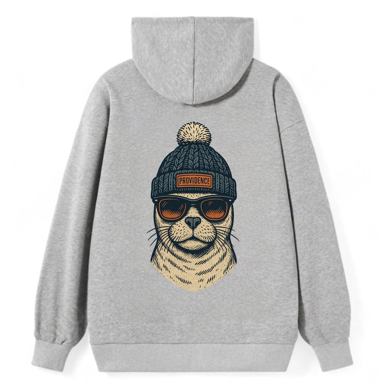 Rhode Island Harbor Seal wearing Providence beanie with pom pom and - Classic Pullover Hoodie - Grey