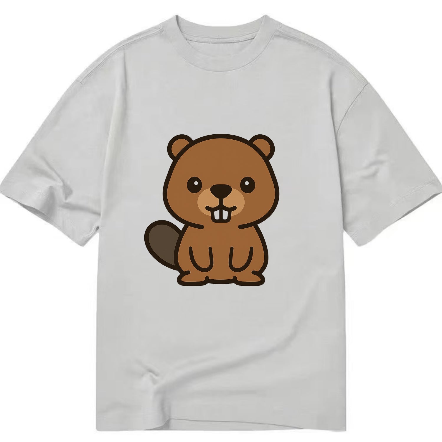 Baby Beaver - brown fur, paddle tail, buck teeth, friendly eyes, front-facing, - Classic T-shirt - Grey
