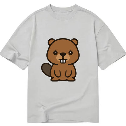 Baby Beaver - brown fur, paddle tail, buck teeth, friendly eyes, front-facing, - Classic T-shirt - Grey