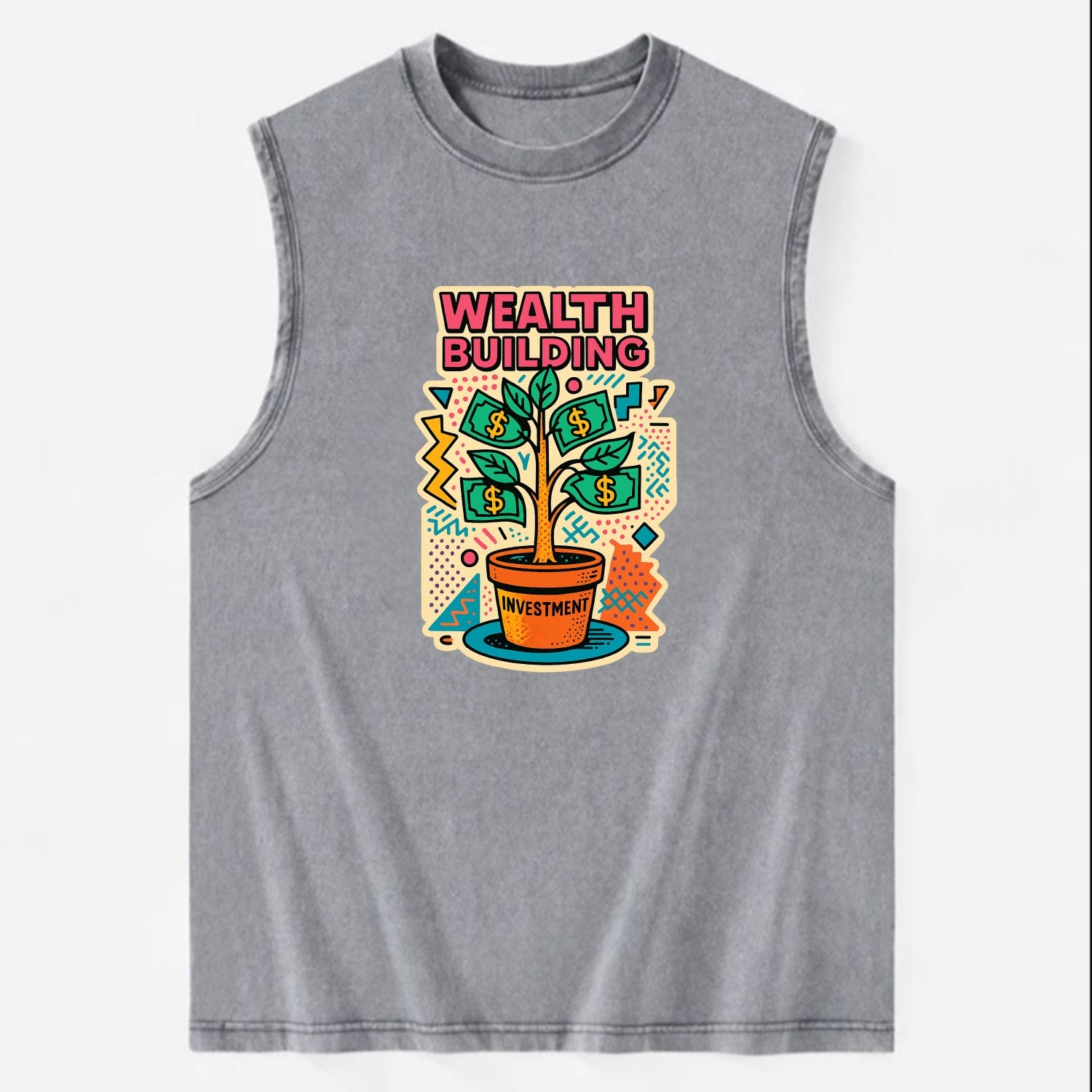 Money tree growing from investment pot - financial independence journey, - Vintage Washed Tank - Grey
