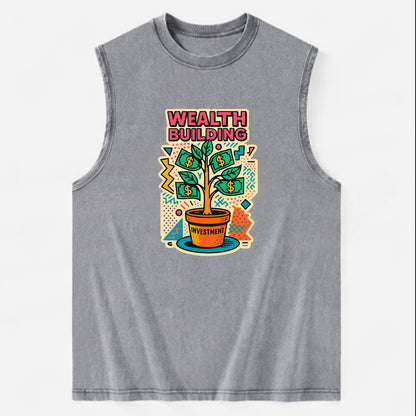Money tree growing from investment pot - financial independence journey, - Vintage Washed Tank - Grey