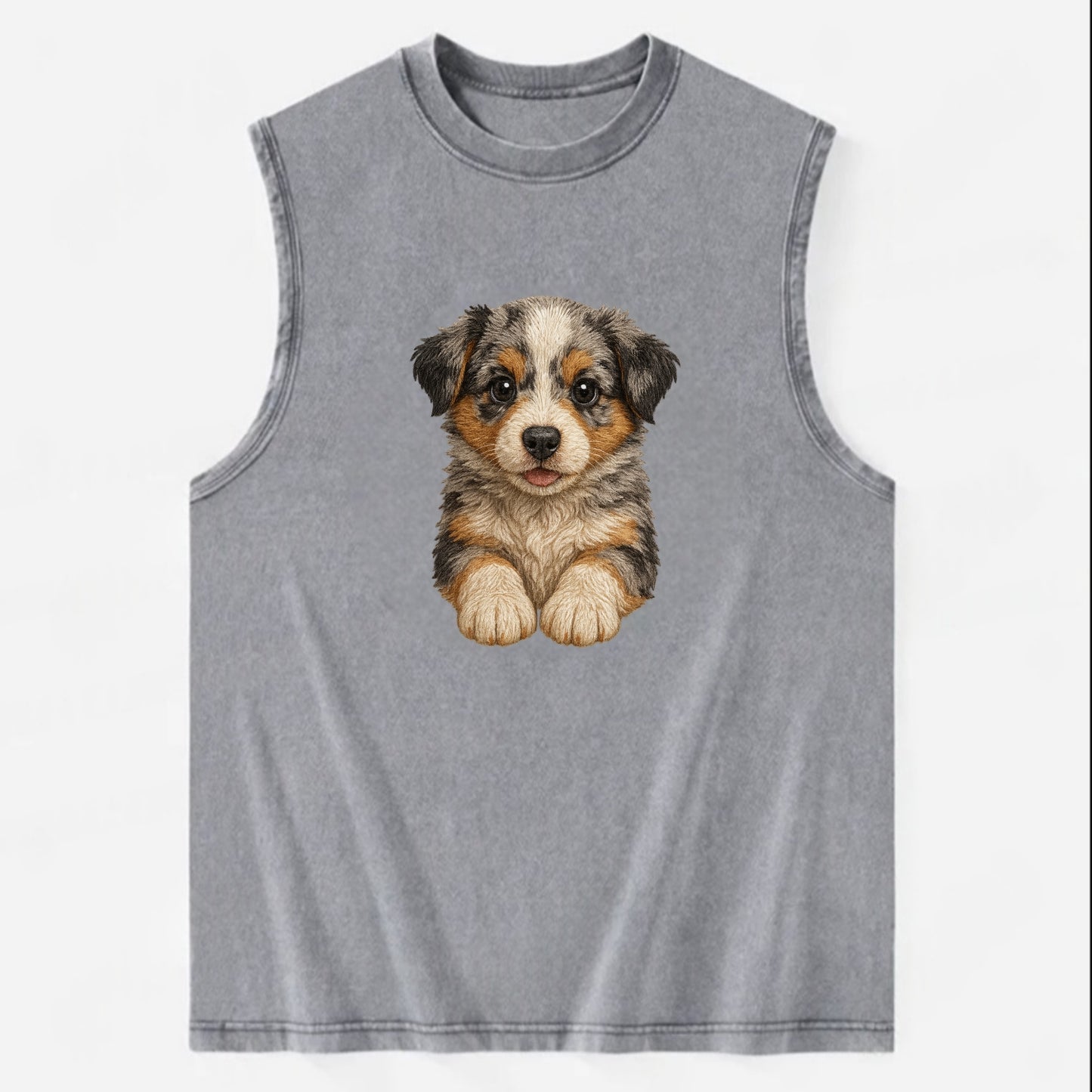 Baby Australian Shepherd Puppy - merle coat, bright eyes, fluffy, - Vintage Washed Tank - Grey