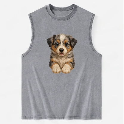 Baby Australian Shepherd Puppy - merle coat, bright eyes, fluffy, - Vintage Washed Tank - Grey