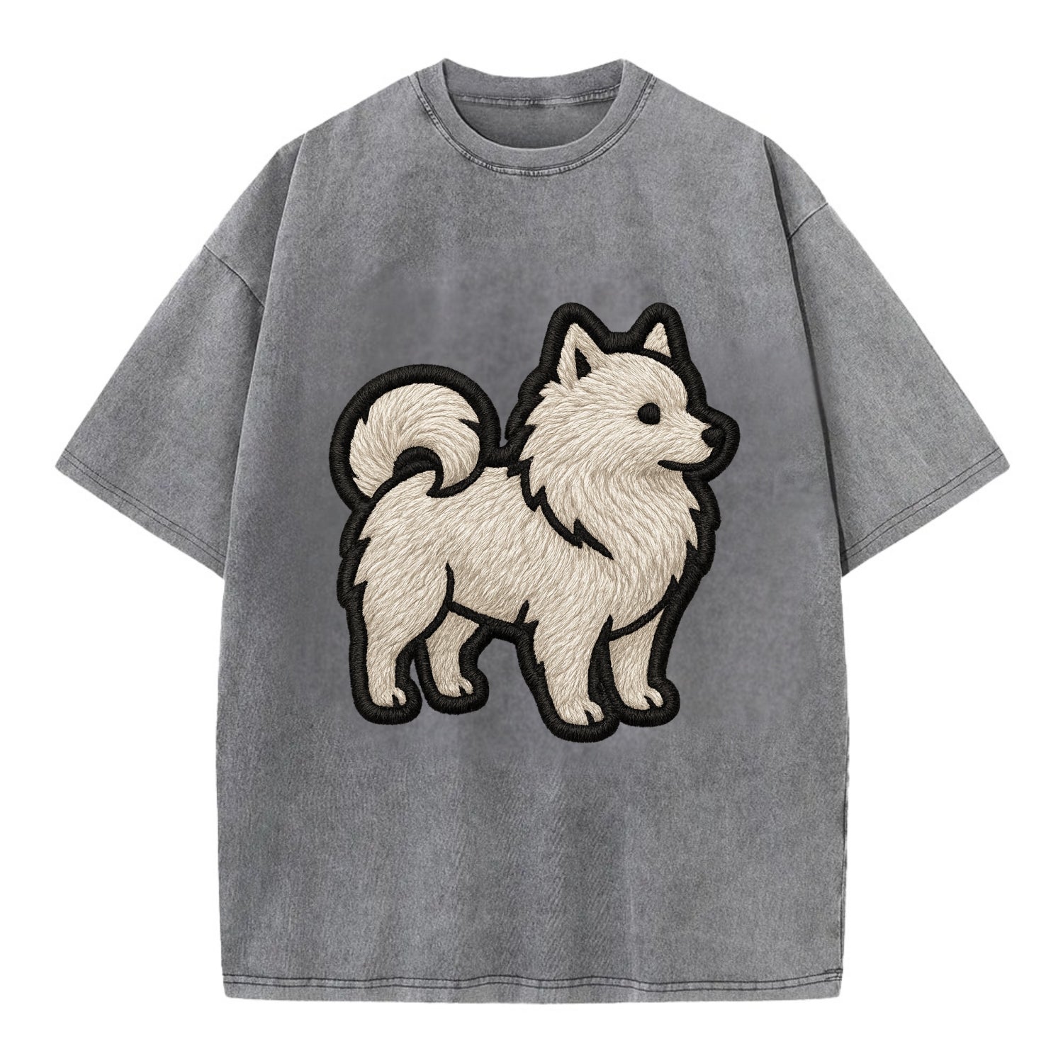 Japanese Spitz - Contemporary white spit - Vintage T-shirt - Grey