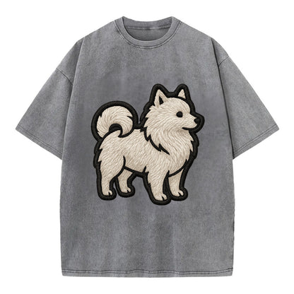 Japanese Spitz - Contemporary white spit - Vintage T-shirt - Grey