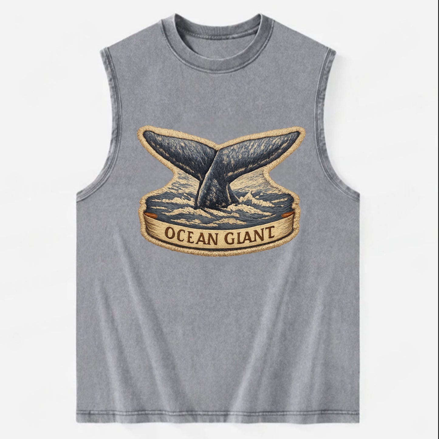 WHALE TAIL - diving whale in blue and gray , ocean giant - Vintage Washed Tank - Grey