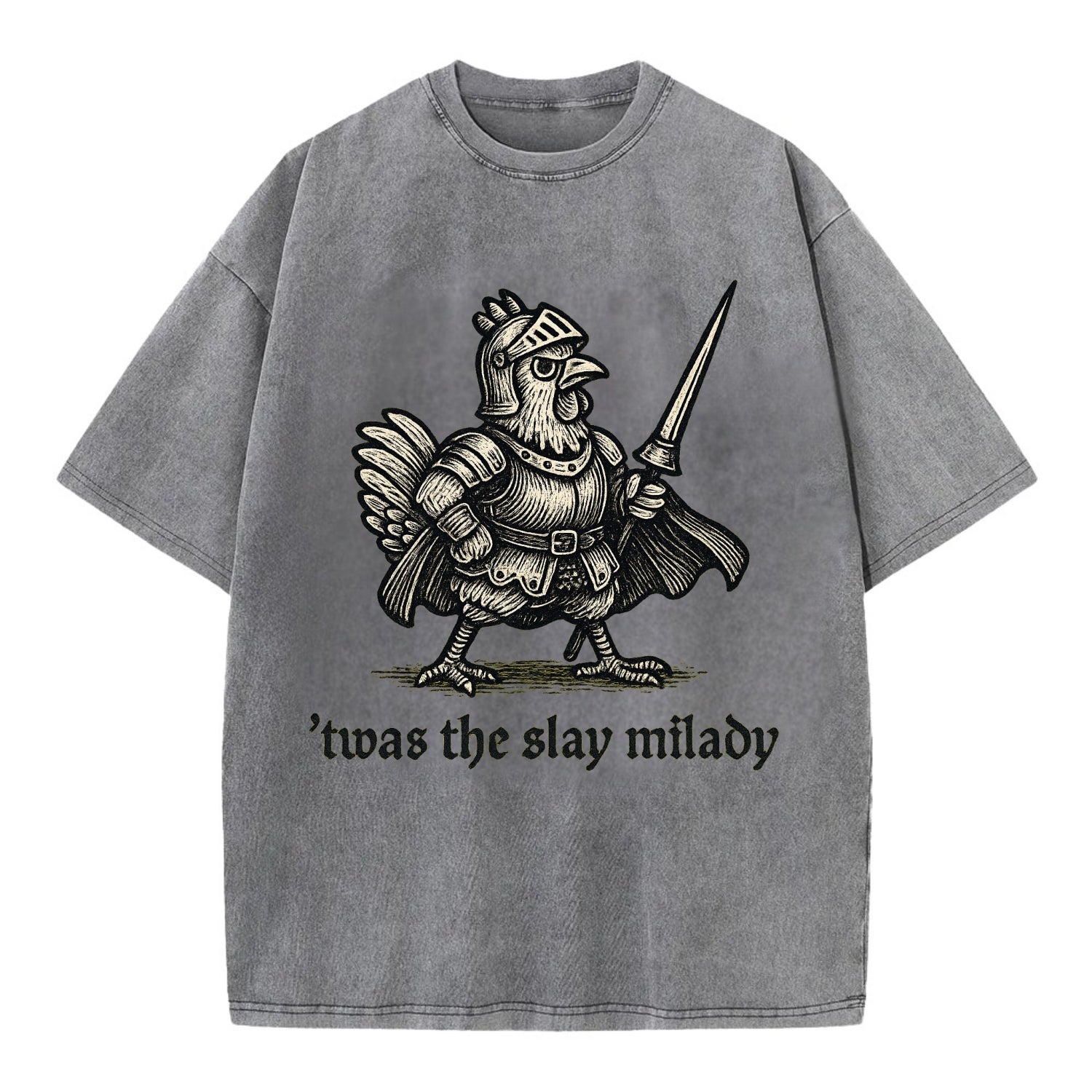 Chicken Knight  - Vintage T-shirt - Grey