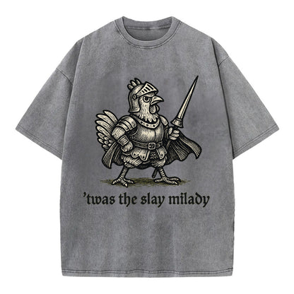 Chicken Knight  - Vintage T-shirt - Grey