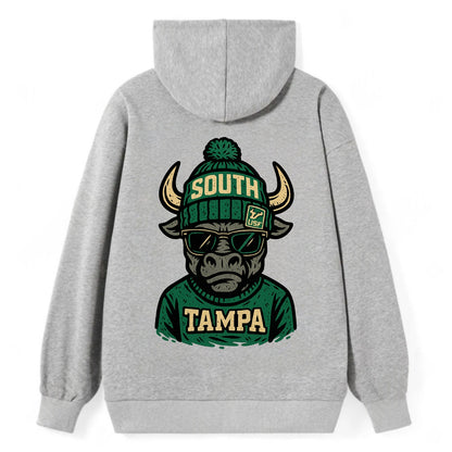 Tampa Bull wearing South Florida beanie with USF patch - Classic Pullover Hoodie - Grey