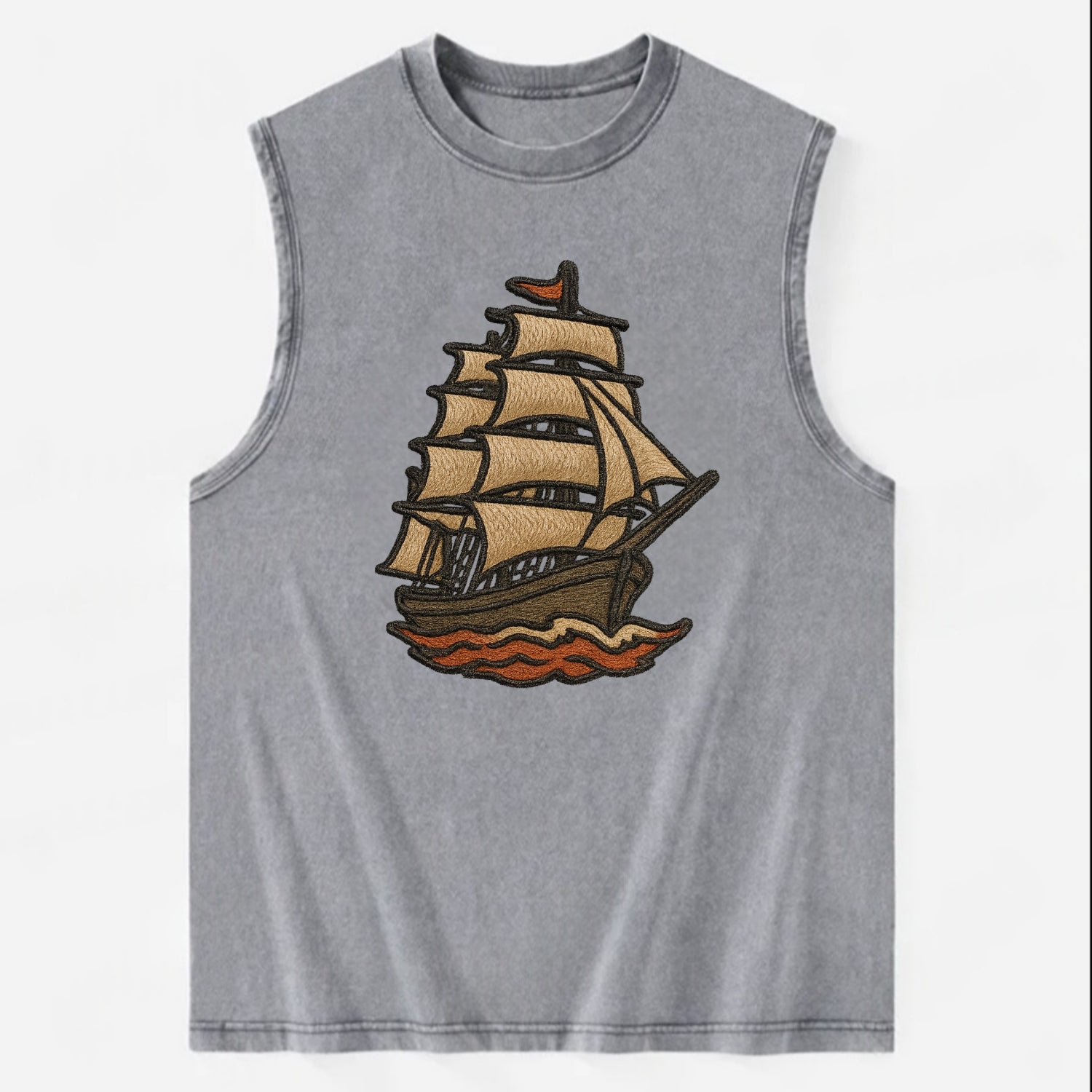 Sailing Ship  - Vintage Washed Tank - Grey