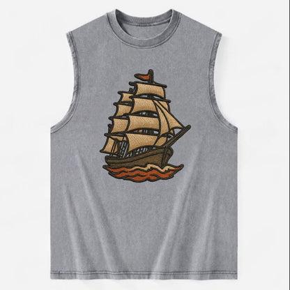 Sailing Ship  - Vintage Washed Tank - Grey