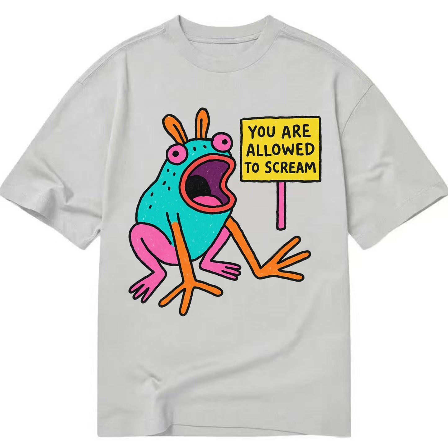 YOU ARE ALLOWED TO SCREAM | Open-mouthed frog mid-scream - Classic T-shirt - Grey