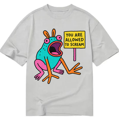 YOU ARE ALLOWED TO SCREAM | Open-mouthed frog mid-scream - Classic T-shirt - Grey
