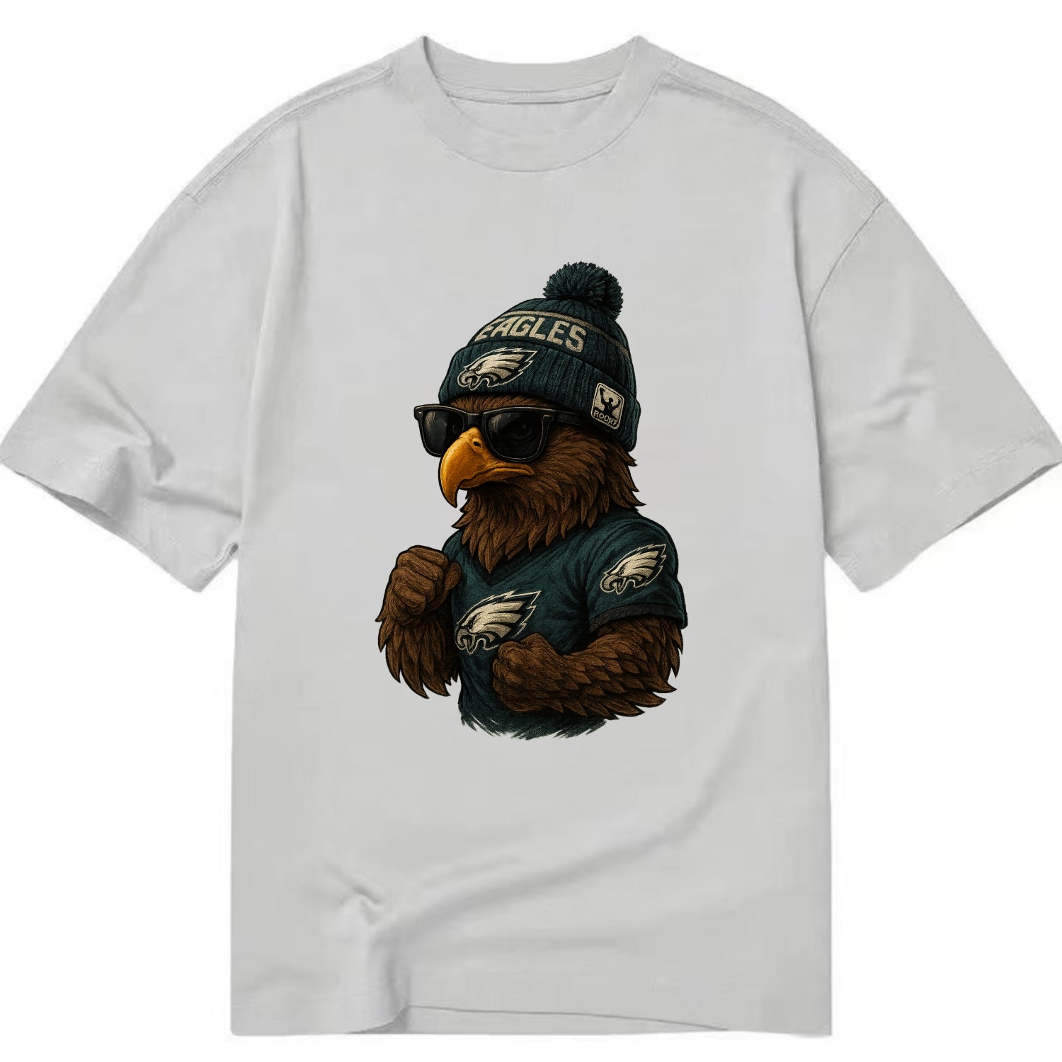 Philly Hawk wearing Eagles beanie with Rocky patch and wayfarer sunglasses - Classic T-shirt - Grey