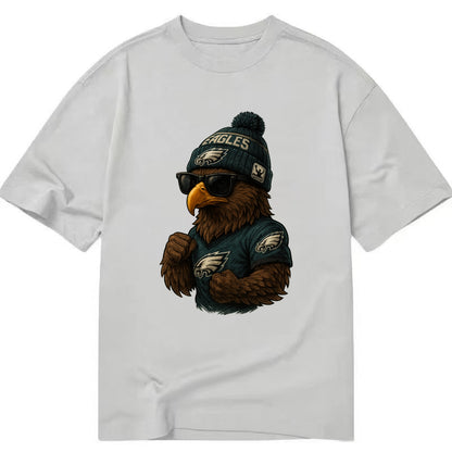 Philly Hawk wearing Eagles beanie with Rocky patch and wayfarer sunglasses - Classic T-shirt - Grey