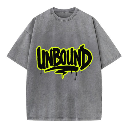Bold typography design - "UNBOUND" - without limits, free from constraints - Vintage T-shirt - Grey
