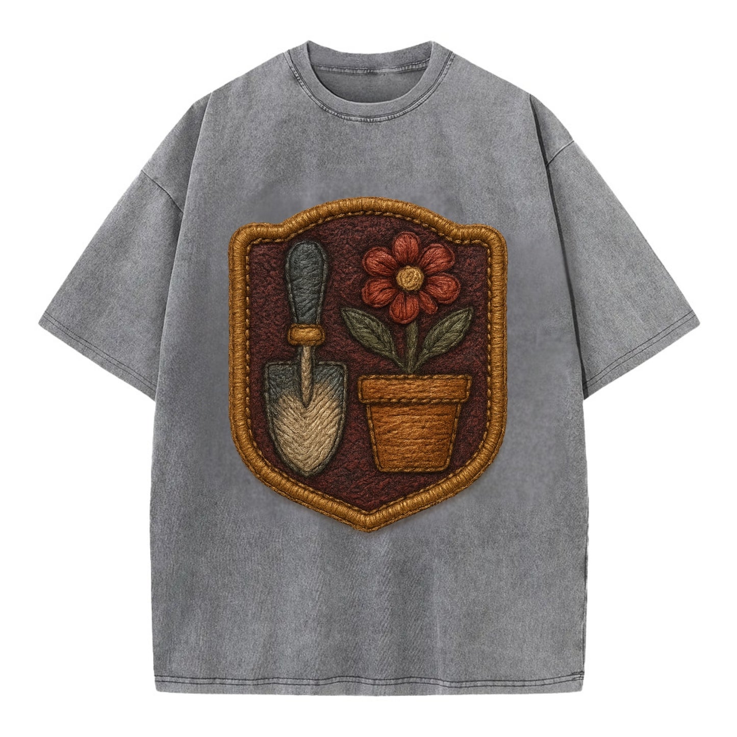 Garden trowel with flower pot - gardener badge - Vintage T-shirt - Grey