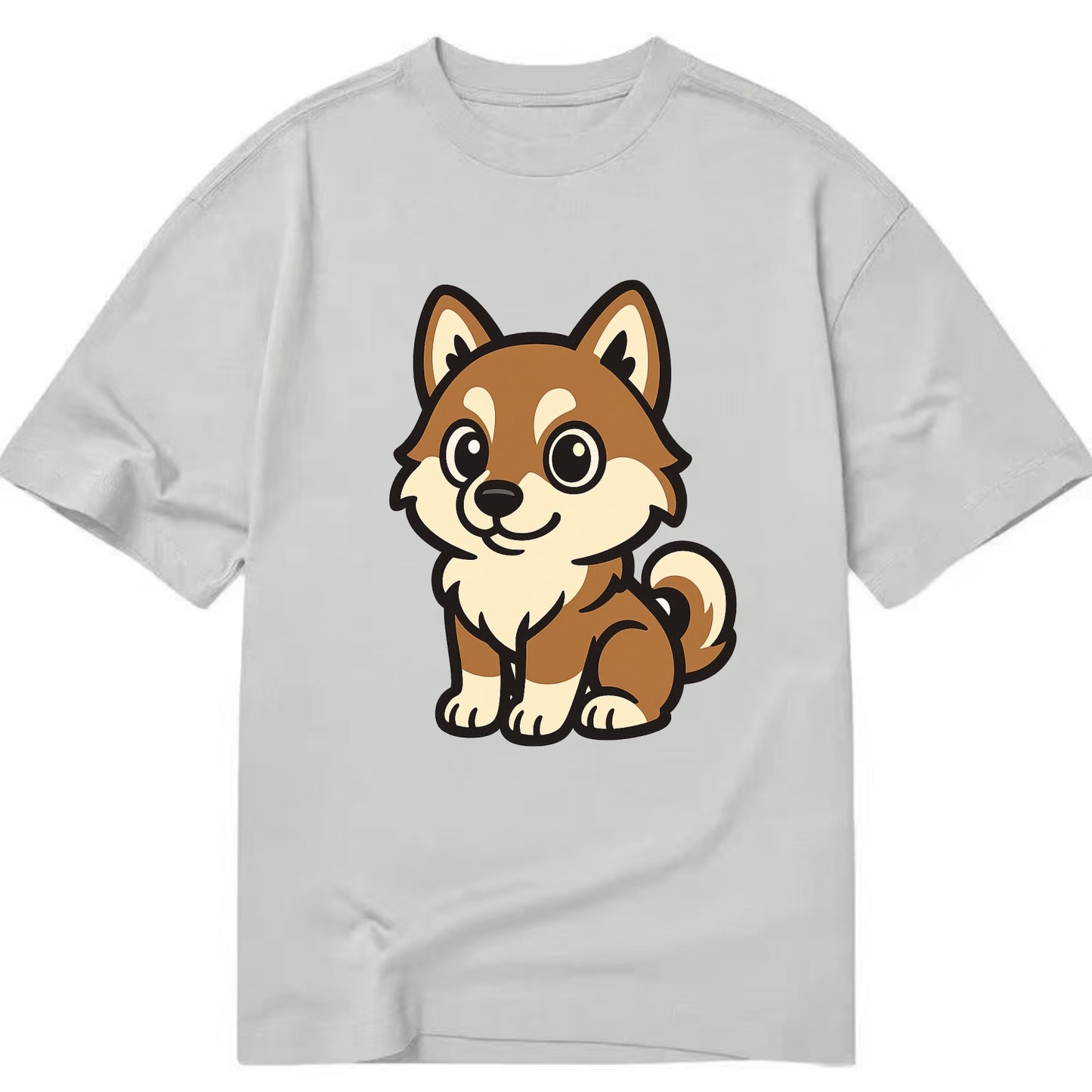 Pomsky - Pomeranian-Husky mix sitting pose - Classic T-shirt - Grey