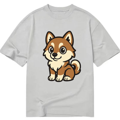 Pomsky - Pomeranian-Husky mix sitting pose - Classic T-shirt - Grey