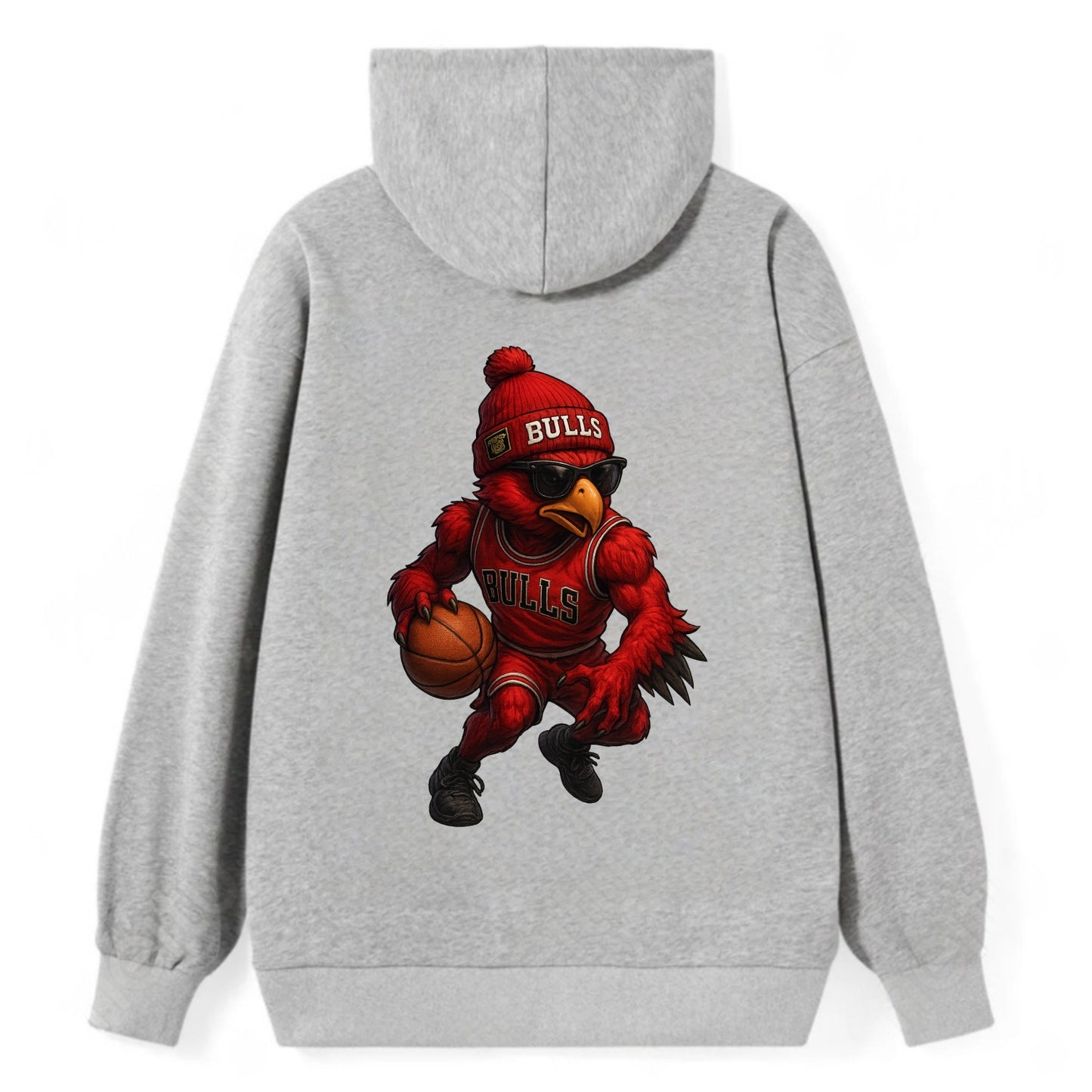 Windy City Hawk wearing Bulls beanie with six rings patch and wayfarer - Classic Pullover Hoodie - Grey