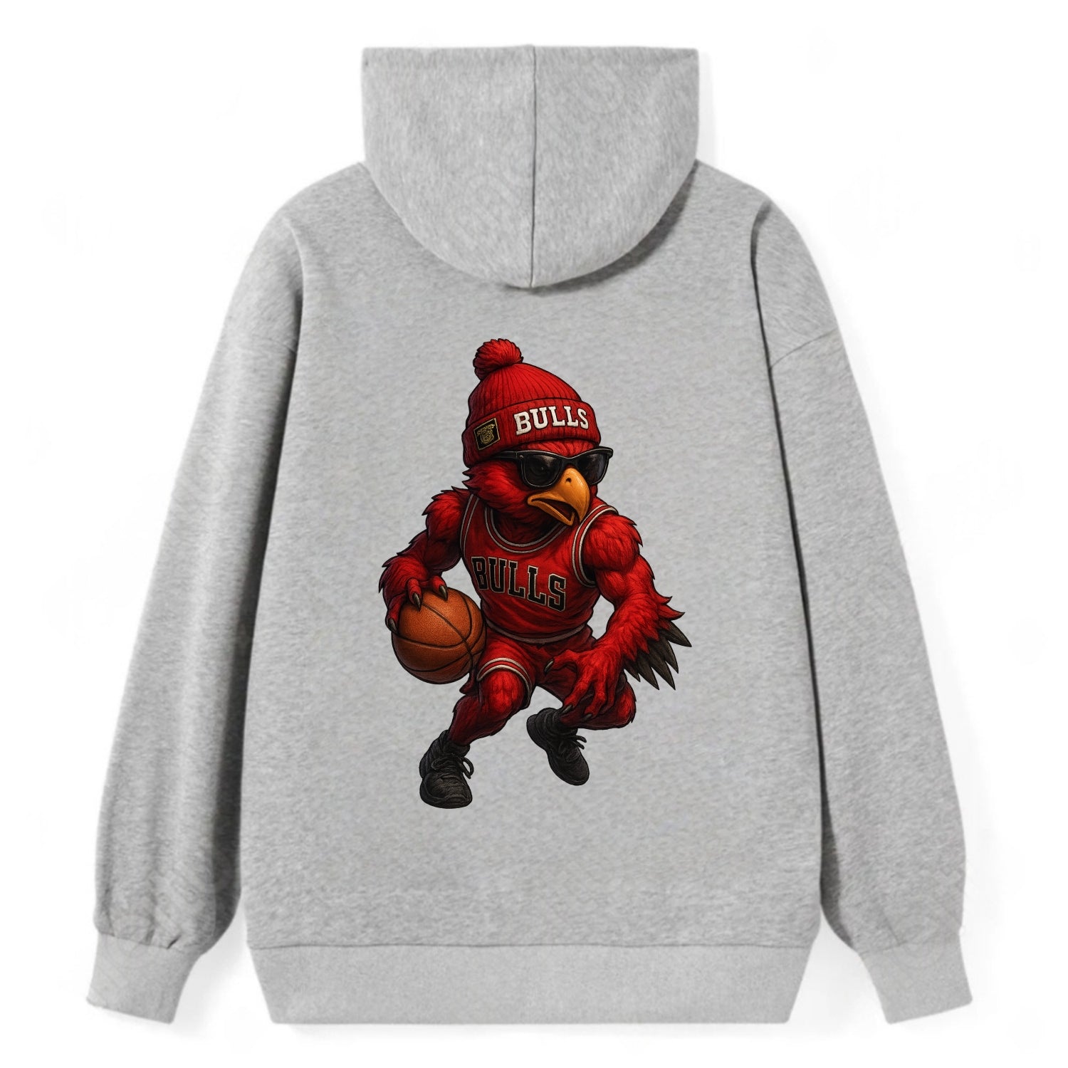 Windy City Hawk wearing Bulls beanie with six rings patch and wayfarer - Classic Pullover Hoodie - Grey