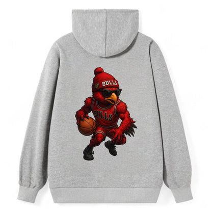 Windy City Hawk wearing Bulls beanie with six rings patch and wayfarer - Classic Pullover Hoodie - Grey