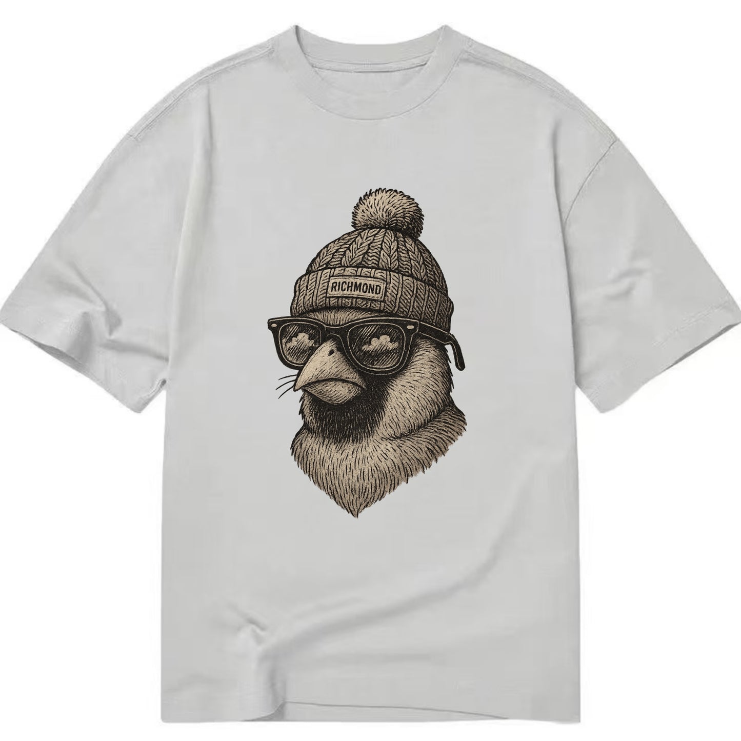 Virginia Cardinal wearing Richmond beanie with pom pom and wayfarer sunglasses - Classic T-shirt - Grey