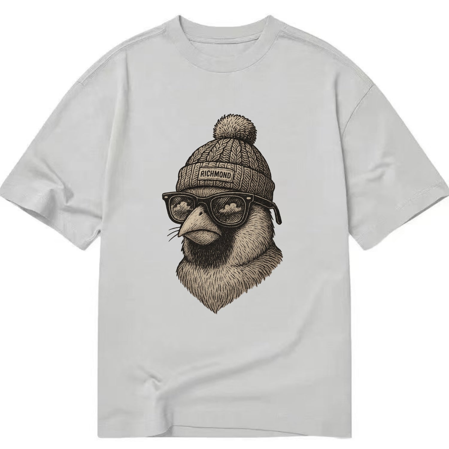 Virginia Cardinal wearing Richmond beanie with pom pom and wayfarer sunglasses - Classic T-shirt - Grey