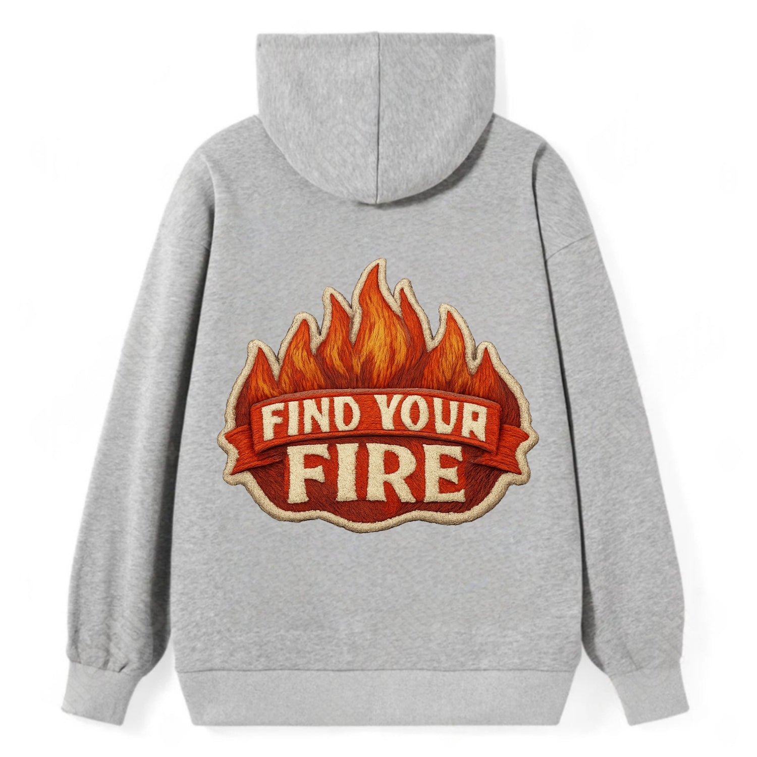 FIND YOUR FIRE - flames with text in orange , passion - Classic Pullover Hoodie - Grey