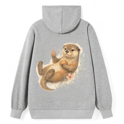 adorable otter floating on back, middle finger up while holding a - Classic Pullover Hoodie - Grey
